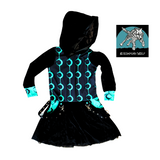 Witching Moon Pocket Dress for girls handmade twirly skirt mesh moon hoodie waxing moon Halloween handmade toddlers baby girl