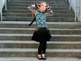 Chocolate Bunny Twirly Dress with Punk straps and hoodie for girls kids babies bunny ears Easter Teal Mocha Mousse