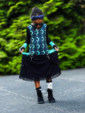 Witching Moon Pocket Dress for girls handmade twirly skirt mesh moon hoodie waxing moon Halloween handmade toddlers baby girl