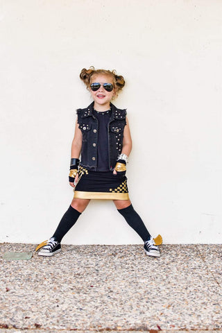 Gold and Black Kids mini skirt  with Punk Chain