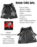 Star Denim Skirt with slits for Girls and Women Adults Pockets Star Design Checks Suspender Straps 90's Style Punk Streetwear