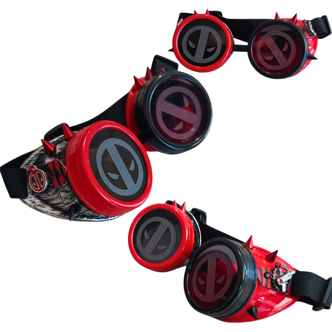 Superhero Deadpool Steampunk Goggles with custom lenses spikes leather