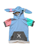 Rainbow Bunny Hoodie Long Ears Mesh Checkerboard Handmade Top Shirt Kids and Adults short or long sleeves