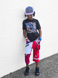 Kids Skater Style Shorts with Punk  Suspender Straps pockets checkerboard red blue white America patriotic