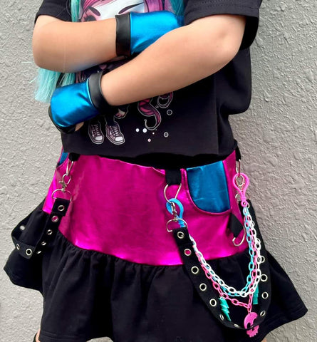 TURQUOISE Black Rockstar Fingerless Gloves for Kids and Adults