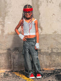 Girls Layered Short and Tank set in Checks Punk Mesh