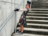 Mr and Mrs Skellington Girls  Dress Lace Hoodie Pockets Twirly Skirt Halloween Christmas Red Cream Black Handmade