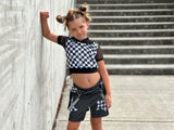 Star Denim Skirt with slits for Girls and Women Adults Pockets Star Design Checks Suspender Straps 90's Style Punk Streetwear