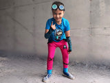 Kids Punk Pink and Turquoise Cotton Joggers with Skull Patch and Grommet trim