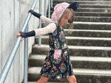 Mr and Mrs Skellington Girls  Dress Lace Hoodie Pockets Twirly Skirt Halloween Christmas Red Cream Black Handmade