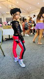 Red and Black Skinny Pants and Punk Crop from Dreams to Reality Runway Metal Chains Grommet Stud trim for girls