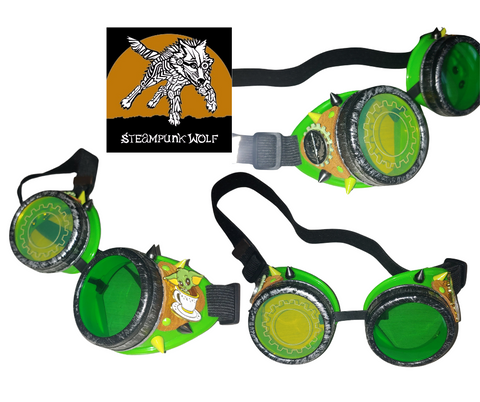 Steampunk Goggles Star Wars Lime Grogru Leather Spikes Handmade Eyewear