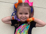 Kid's Mesh Fingerless Gloves in Bright Neon Colors Unisex Gender Neutral style gloves purple lime orange yellow