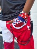 America Fingerless gloves for kids and Adults red white blue checkered with mesh
