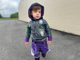 Spider Checks Hoodie for kids Purple Green