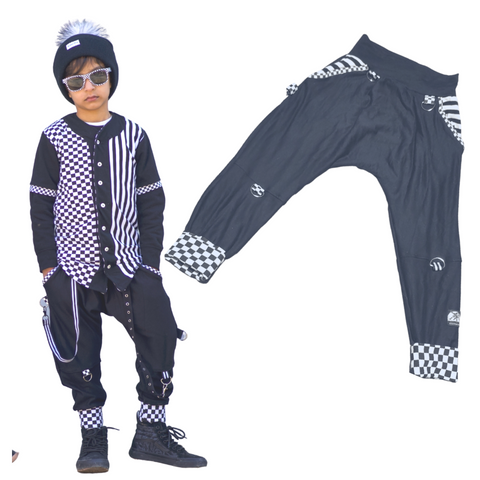 Skater Boy Black Harem Pants Street Style Checkerboard