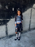 Black Vegan Leather skirt for girls full twirly skirt punk straps lace up front detail