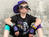 Wickedly Awesome Purple Fingerless Gloves Vegan Leather Rockstar Unisex Adult Kids Sizes