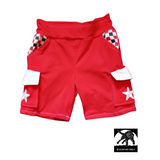 Cargo Shorts with star applique pockets in red or blue baby sizes boys girls Moms handmade