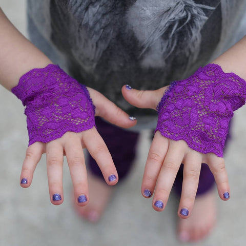 Girls  Long Purple Lace Fingerless Gloves Toddler Baby Girl Sizes