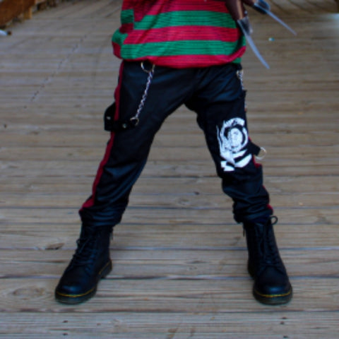 Kid's Black Pants featuring Freddy Krueger Vegan Leather pants for kids unisex gender neutral costume