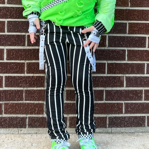 Pinstriped Monochrome Kids Pants Jack Oogie Halloween Punk Style Boys and Girls Custsom styles