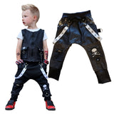 Skull Biker Boy Vest and Harem Pants Punisher Vegan Leather Denim Unisex Kids Halloween