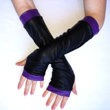 Mal Black and Purple Arm Warmers Vegan Leather Long Gloves for Kids and Adults