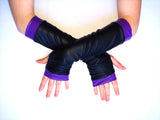 Mal Black and Purple Arm Warmers Vegan Leather Long Gloves for Kids and Adults