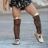 Gold Metallic And Black Mesh Knee High Socks Baby Toddler Girl