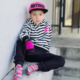Hot Pink Black Rockstar Fingerless Gloves for Kids and Adults