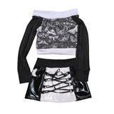 Goth Girl Moon Lace up Skirt for girls Black and White Vegan Leather