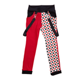 Checkered Punk  Skinny Pants with Straps in Red Black