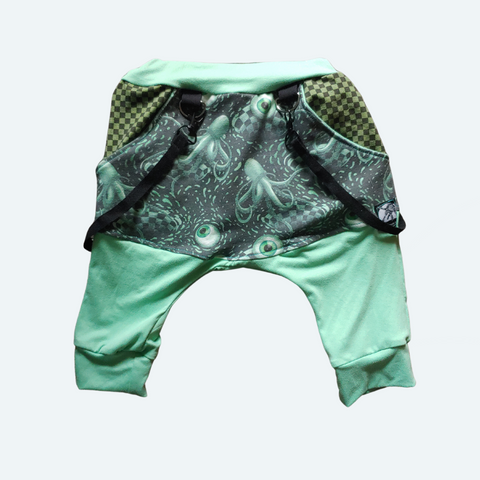 Octopus Harem Shorts in Mint Charcoal Unisex Boy Girl Bottoms