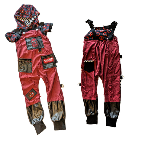 Deadpool Red Distressed Overalls for Kids-Handmade Custom Options Unisex Style
