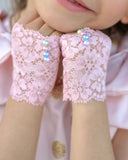 GIRLS Pink Lace Fingerless Gloves with Pastel Pearls - Steampunk-Wolf-Kidz