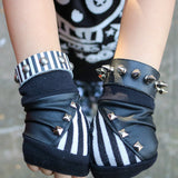 Black and White Striped Gloves in Vegan leather with Studs for kids and adults