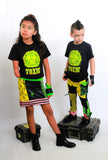 Black & Neon Rockstar Gloves in Vegan Leather with Neon Cuffs for kids