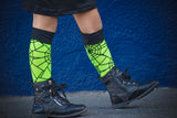 Lime Green Black Spiderweb Knee Socks