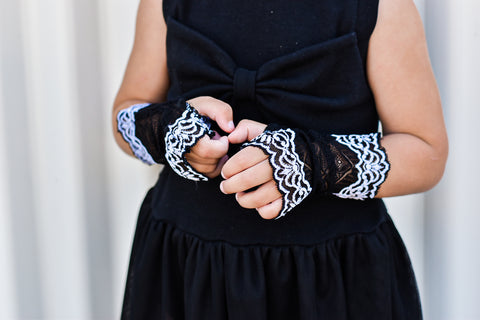 Black & White Mesh Lace Gloves for kids and Adults