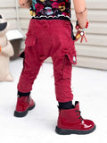 Kid's Cargo Pocket Harem Pants unisex kids distressed denim red olive green mustard