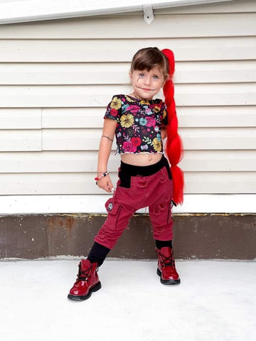 Cranberry Red Cargo Pocket Harem Pants unisex kids