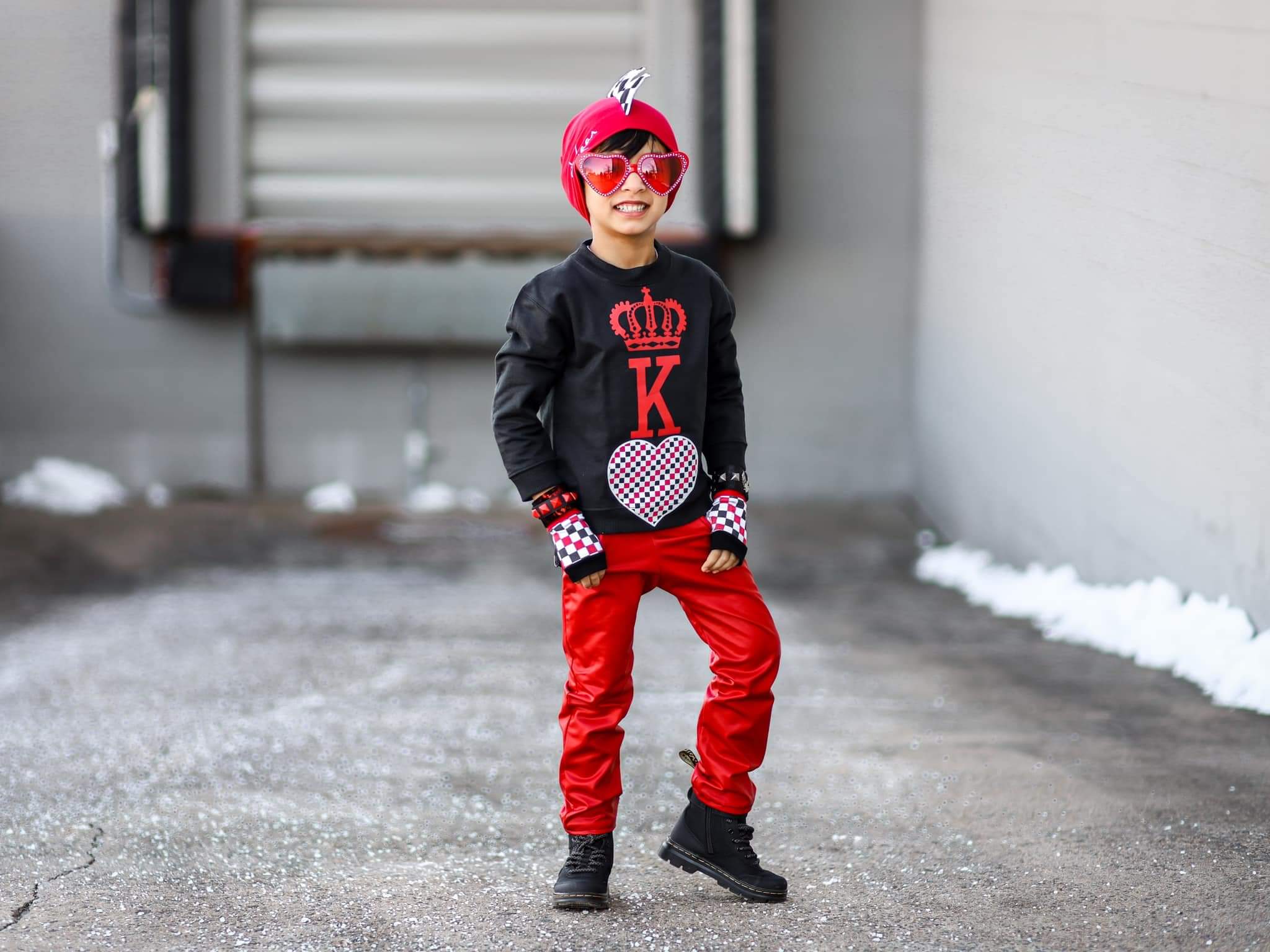 Red MJ Pants for kids unisex vegan leather Holiday Christmas