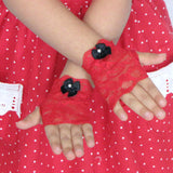 Red lace fingerless gloves for girls toddlers Valentines Day Christmas Weddings