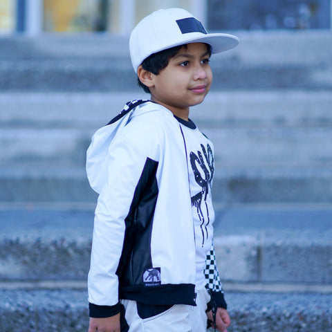White and Black Reversible Jacket for Kids Vegan,Leather Checkerboard