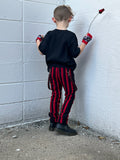 Red Striped Skinny Pants with Straps Unisex Kids Valentine's Boys