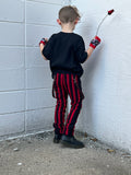 Red Striped Skinny Pants with Straps Unisex Kids