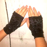 Black Panther Fingerless Vegan Leather Gloves Animal Print