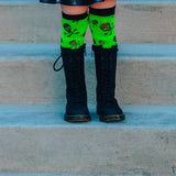 Lime Green Skull Mesh Knee Socks for kids