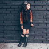 Goth Girl t-Shirt Dress with Spiderweb Sleeves and Lace Up Slits